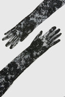 Black long couture embroidered tulle gloves with crystals