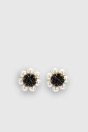 Macro clip-on earrings with off-white pearls and jet crystals