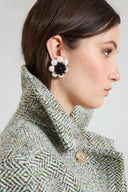 Macro clip-on earrings with off-white pearls and jet crystals