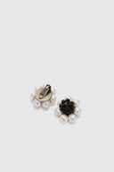 Macro clip-on earrings with off-white pearls and jet crystals