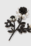 Ramage brooch in brass with glass pearls and jet crystals