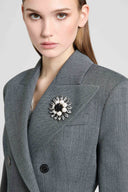 Brass jewel brooch with navette crystals, off-white pearls and jet beads