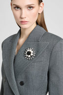 Brass jewel brooch with navette crystals, off-white pearls and jet beads