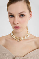 Collana choker di perle con fiocco scultoreo e cristallo