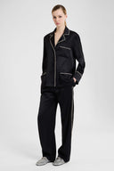 Silk-Blend Pyjama Blouse with Contrast Piping