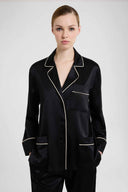 Silk-Blend Pyjama Blouse with Contrast Piping
