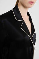 Silk-Blend Pyjama Blouse with Contrast Piping