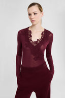 Cashmere Blend Jersey Bodysuit with Lace Cutwork