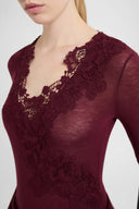 Cashmere Blend Jersey Bodysuit with Lace Cutwork