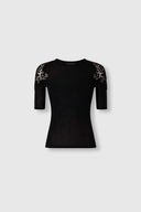 Maglia in Jersey Misto Cashmere con Ricamo Floreale