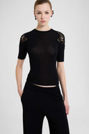 Maglia in Jersey Misto Cashmere con Ricamo Floreale
