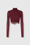 Lupetto Crop in Jersey Misto Cashmere con Bordo in Pizzo