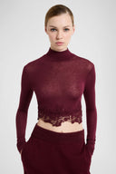 Lupetto Crop in Jersey Misto Cashmere con Bordo in Pizzo