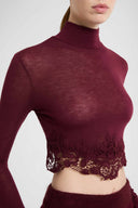 Lupetto Crop in Jersey Misto Cashmere con Bordo in Pizzo