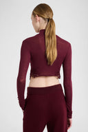 Lupetto Crop in Jersey Misto Cashmere con Bordo in Pizzo
