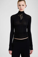 Cashmere Blend Jersey Turtleneck with Lace Cutwork