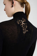 Cashmere Blend Jersey Turtleneck with Lace Cutwork