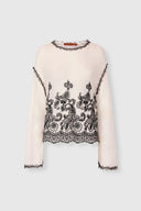Alpaca Pashmina Fabric Blouse with Kimono Sleeves and Floral Embroidery