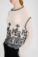 Alpaca Pashmina Fabric Blouse with Kimono Sleeves and Floral Embroidery