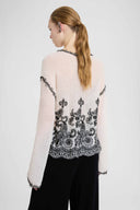 Alpaca Pashmina Fabric Blouse with Kimono Sleeves and Floral Embroidery