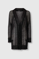 Mohair and Silk Blend Cardigan with Openwork Knit Detail