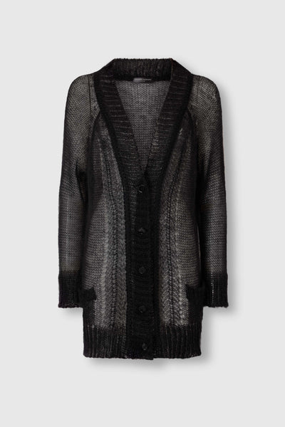 Mohair and Silk Blend Cardigan with Openwork Knit Detail