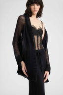 Mohair and Silk Blend Cardigan with Openwork Knit Detail