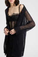Mohair and Silk Blend Cardigan with Openwork Knit Detail
