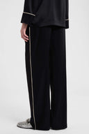 Pantalone Pigiama in Misto Seta con Piping a Contrasto