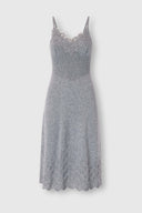 Cashmere Blend Dress with Fine Straps and Cutwork Lace Neckline