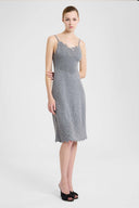 Cashmere Blend Dress with Fine Straps and Cutwork Lace Neckline