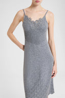 Cashmere Blend Dress with Fine Straps and Cutwork Lace Neckline