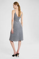 Cashmere Blend Dress with Fine Straps and Cutwork Lace Neckline