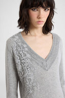 Mini Dress with Oversized Sweatshirt Effect and Lace Detail