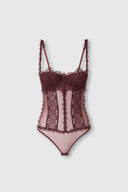 Burgundy Tulle Corset with Floral Embroidery and Second-Skin Effect