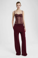 Burgundy Tulle Corset with Floral Embroidery and Second-Skin Effect