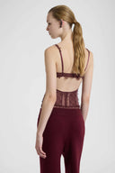 Burgundy Tulle Corset with Floral Embroidery and Second-Skin Effect