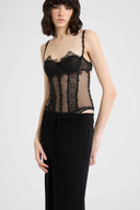 Corsetto in Tulle con Ricamo Floreale Effetto Seconda Pelle