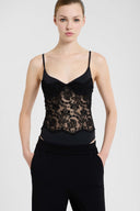 Lycra Bodysuit with Floral Embroidered Tulle and Structured Cups