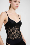 Lycra Bodysuit with Floral Embroidered Tulle and Structured Cups