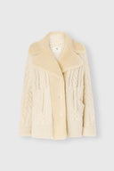 Cream oversized cardigan in virgin wool with merino shearling collar
