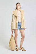 Cream oversized cardigan in virgin wool with merino shearling collar