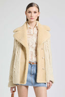 Cream oversized cardigan in virgin wool with merino shearling collar