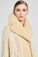 Cream oversized cardigan in virgin wool with merino shearling collar