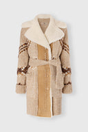 Nordic jacquard cardigan coat with shearling trims