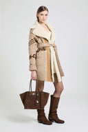 Nordic jacquard cardigan coat with shearling trims
