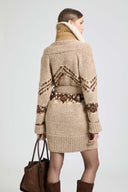 Nordic jacquard cardigan coat with shearling trims