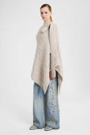 Pure cashmere cable-knit poncho in Mélange Beige