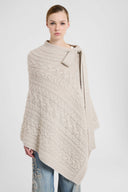 Pure cashmere cable-knit poncho in Mélange Beige