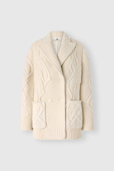 Oversized cardigan coat in pure virgin wool and lace